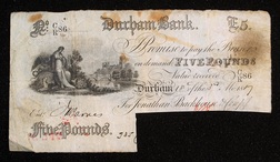 Provincial Banknote, Durham Bank: Five Pounds Dated 1887, FAIR & Presentable
