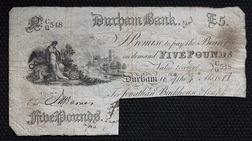 Provincial Banknote, Durham Bank: White Five Pounds Dated 1886, for Jonathan Backhouse & Co Date, Grade: Fair