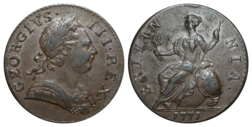 1771 Copper Halfpenny, GVF/NEF