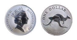 Australia, 1993 Dollar Silver Kangaroo. In 0.999 Troy Ounce Silver. AUNC some carbon staining to the reverse
