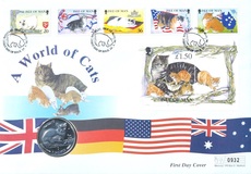 Isle of Man, 1996 One Crown, Cu-Ni Coin in First Day Cover. A Large 10" X 7"   Depicts a Burmese Cat