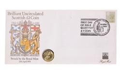 One Pound, 1984 Brilliant Uncirculated Coin Representing Scotland, issued by the Royal Mint