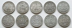 George VI. Shillings 'Scottish Set' (1937- 46) Silver date run 10 coins,  Loose F to GF