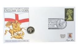 One Pound, 1987 First Day Cover reverse representing England with an English Oak Tree, issued by the Royal Mint UNC