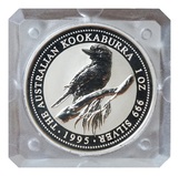 Australia, 1995 One Dollar Kookaburra resting on a branch, 1oz troy 0.999 Silver sealed in Square Case as issued UNC