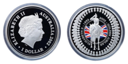 Australia, 2002 Silver Proof Dollar, 'Golden Jubilee of Coronation 1953 - 2002  in Capsule aFDC with Royal Mint Certificate