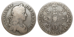 1664 Crown, Second bust, F/GF