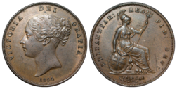 1854 Penny, OT-Ornamental trident. GEF, traces of lustre