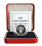 1989 UK, One Pound 'PIEDFORT' Silver Proof, issued by the Royal Mint Boxed with Certificate FDC