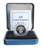 1989 UK, One Pound Silver Proof, issued by the Royal Mint Boxed with Certificate FDC.