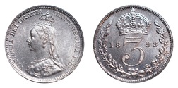1893 Victoria JH. Silver 3d, aUNC Rare