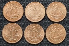 Great Britain, 1964 Halfpennies x 6 coins, UNC Good Lustre