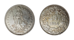 Switzerland, 1944B Silver 2 Francs, VF