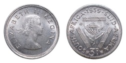 1959 South Africa, Silver Threepence, UNC