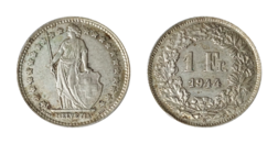 Switzerland, 1944B Silver Franc, VF