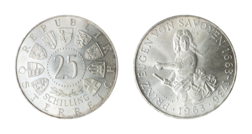 Austria, 1963 Silver 25 Schilling, UNC