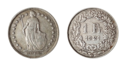 Switzerland, 1921 Silver Franc, VF