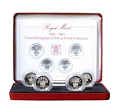 1984 - 1987 United Kingdom £1 Silver Proof (4-Coin)  Collection, Boxed with Royal Mint Certificate FDC