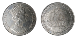 Isle of Man, 1989 One Crown 'Bicentenary of the Mutiny on the Bounty' "H.M.S. Bounty" GVF