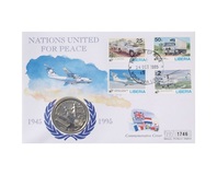 Republic of Liberia, 1 Dollar 1995 'Nations United For Peace' Cu-Ni First Day Coin Cover, Clean as Issued, No 1746