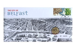 One Pound, 2010 First Day Cover reverse representing 'THE CITY BELFAST' issued by the Royal Mint UNC