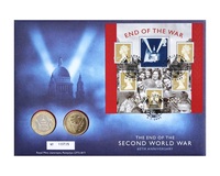 2005 Two Pounds, (2) Coin 'END OF THE WAR' Issued by the Royal Mint, in a First Day Cover