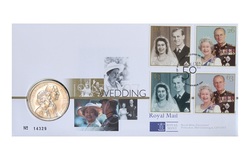 UK, 1997 £5 Five Pounds, 'The Golden Wedding Anniversary' Coin First Day Cover, Issue by the Royal Mint