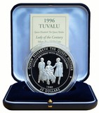 Tuvalu, 20 Dollars 1996 Silver Proof, The Queen Mother "60th Birthday" A large 65mm 5 ounce coin FDC