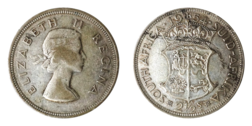South Africa, 1954 Silver Half crown, GF/aVF