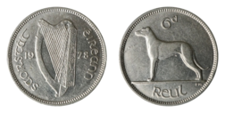 Ireland, 1928 Nickel Sixpence, GVF