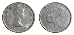 Canada, 1964 Silver 25 Cents, aVF