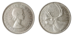 Canada, 1960 Silver 25 Cents, aVF