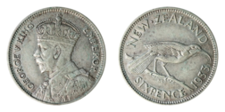 New Zealand, 1933 Silver Sixpence, GVF