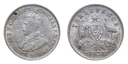 Australia, 1927 Silver Threepence, GF