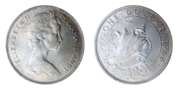 Bahamas, 1966 silver dollar, aUNC sealed in Pliofilm packet