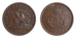 1857 Bank of Upper Canada, One-Penny Bank Token, GVF
