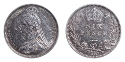 1887 Sixpence, Six Pence' in wreath reverse, scratches in field, otherwise GF