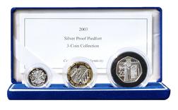 UK, 2003 Silver Proof 'Piedfort' 3-Coin Collection, Boxed with Royal Mint Certificate FDC.
