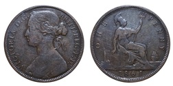 1861 Penny, Fine 75744