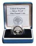1987 UK, One Pound Silver Standard Proof, Rev: 'English Oak' Boxed with Royal Mint Certificate FDC