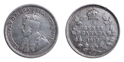 Canada, 1917 Silver 5 Cents, GF
