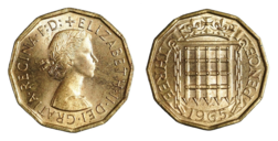 1965  Threepence (Brass) EF