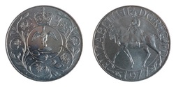 1977 Twenty Five-Pence,  Jubilee Crown, Cupro-Nickel, aUNC bag marks only