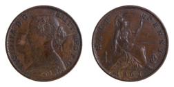 1861 Halfpenny, dark tone, VF