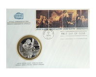USA, 1976 Medallic First Day Cover, International Society of Postmasters, Sterling silver Proof Medal, FDC