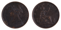 1860 Farthing, Toothed border, VF