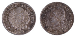 Agentina, 1883 Silver 10 Cents, GF+