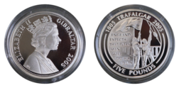 Gibraltar, 2005 Five Pounds, Bicentenary '1805 TRAFALGAR 2005' "England Expects" Silver Proof, FDC