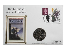 Gibraltar, One Crown 1994 The Return of Sherlock Holmes Series, "The Final Problem" Mercury Coin Cover, UNC