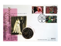 Turks & Caicos Islands, 1997 5 Crowns 'Golden Wedding' Cu-Ni Coin First Day Cover, Very Clean as Issued No 04303